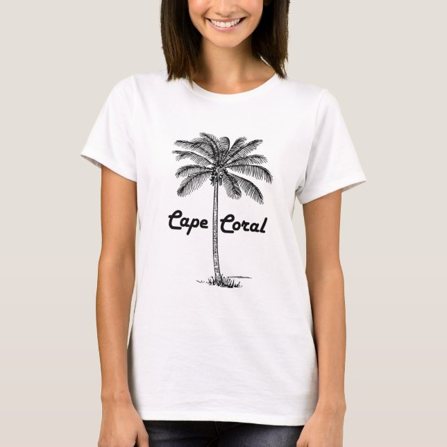 Black and White Cape Coral & Palm design T-Shirt (Front)
