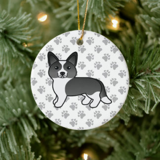 Black And White Cardigan Welsh Corgi Cartoon Dog Ceramic Ornament