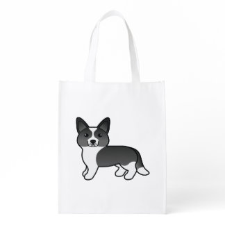 Black And White Cardigan Welsh Corgi Cartoon Dog Grocery Bag