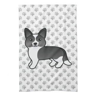 Black And White Cardigan Welsh Corgi Cartoon Dog Kitchen Towel