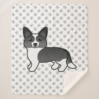 Black And White Cardigan Welsh Corgi Cartoon Dog Sherpa Blanket