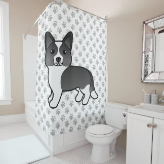 Black And White Cardigan Welsh Corgi Cartoon Dog Shower Curtain