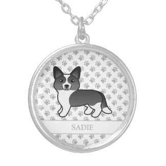 Black And White Cardigan Welsh Corgi Cartoon Dog Silver Plated Necklace