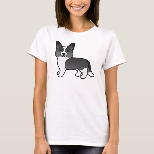 Black And White Cardigan Welsh Corgi Cartoon Dog T_Shirt