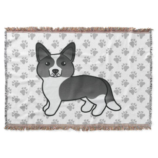 Black And White Cardigan Welsh Corgi Cartoon Dog Throw Blanket