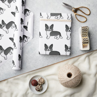 Black And White Cardigan Welsh Corgi Cartoon Dog Wrapping Paper