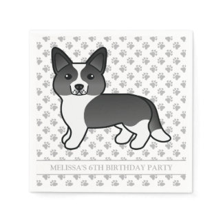 Black And White Cardigan Welsh Corgi Dog Birthday Napkins