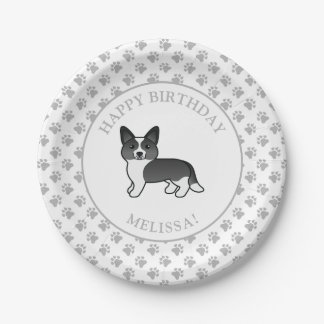 Black And White Cardigan Welsh Corgi Dog Birthday Paper Plates