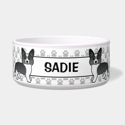 Black And White Cardigan Welsh Corgi Dog  Name Bowl