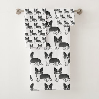 Black And White Cardigan Welsh Corgi Dog Pattern Bath Towel Set