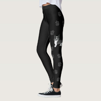 Black And White Cardigan Welsh Corgi Dog &amp; Paws Leggings