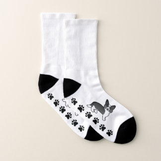 Black And White Cardigan Welsh Corgi Dog &amp; Paws Socks