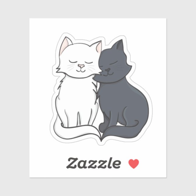 Black and White Cartoon Cat Love Sticker (Sheet)