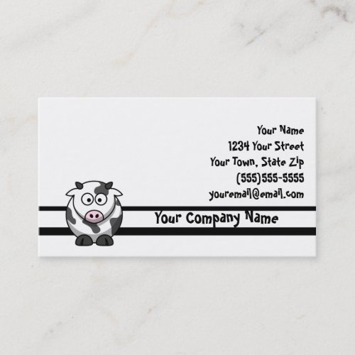 Black and White Cartoon Cow Business Card