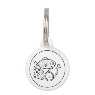 Black And White Cartoon Fish, Meat &amp; Cheese Pet ID Tag