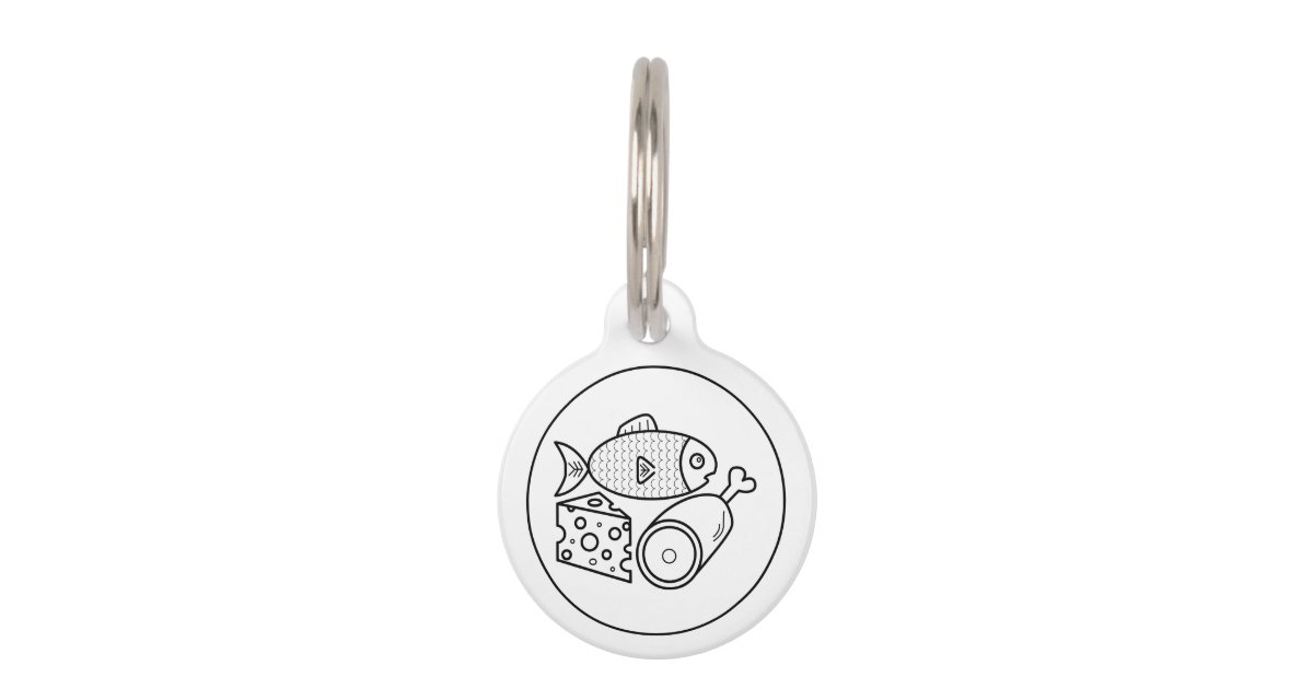 Black And White Cartoon Fish, Meat & Cheese Pet ID Tag | Zazzle