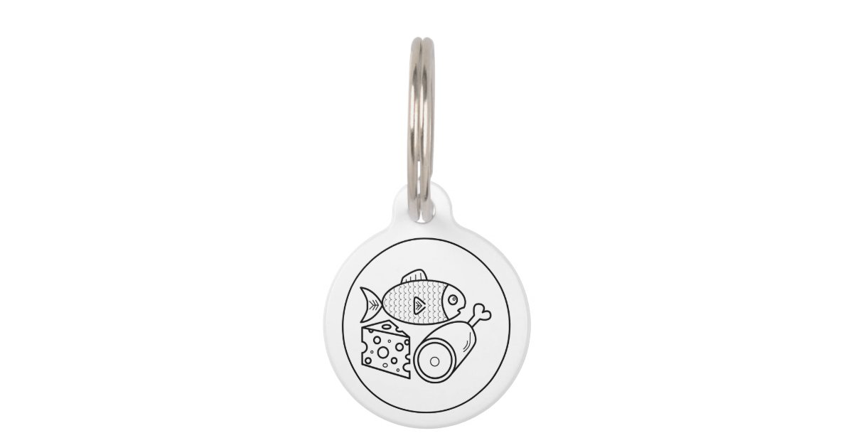 Black And White Cartoon Fish, Meat & Cheese Pet ID Tag | Zazzle Black And White Cartoon Fish, Meat & Cheese Pet ID Tag | Zazzle