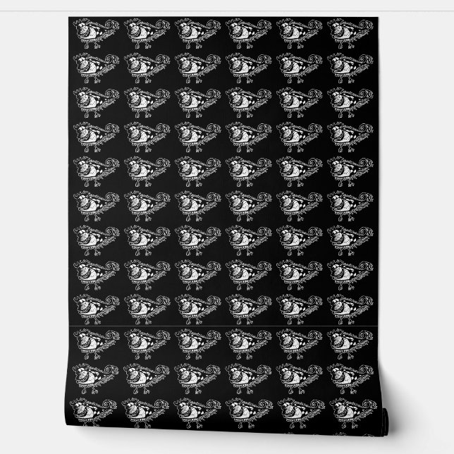 Black and white cartoon monster hand drawn pattern wallpaper  (Unrolling)