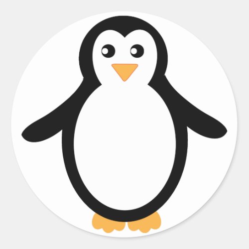 Black and White Cartoon Penguin Classic Round Sticker