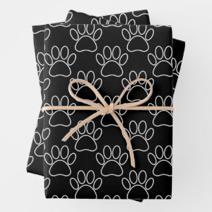 Black, White and Grey Cute Dog Paws Print. Wrapping Paper by Bynelo