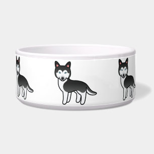 Black And White Cartoon Siberian Husky Dog Bowl
