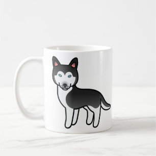 Black And White Cartoon Siberian Husky Dog Coffee Mug