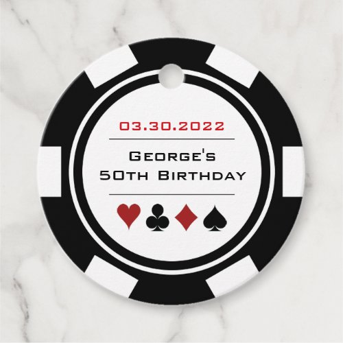 Black and White Casino Poker Chip Birthday Favor Tags