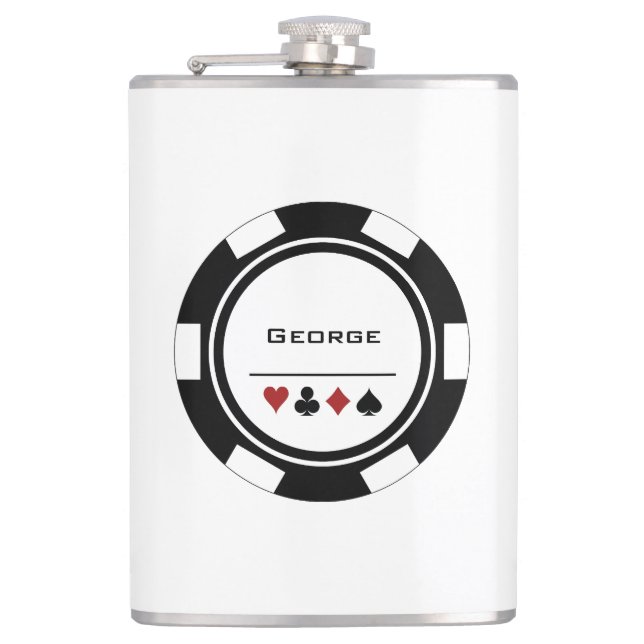 Black and White Casino Poker Chip Flask (Front)