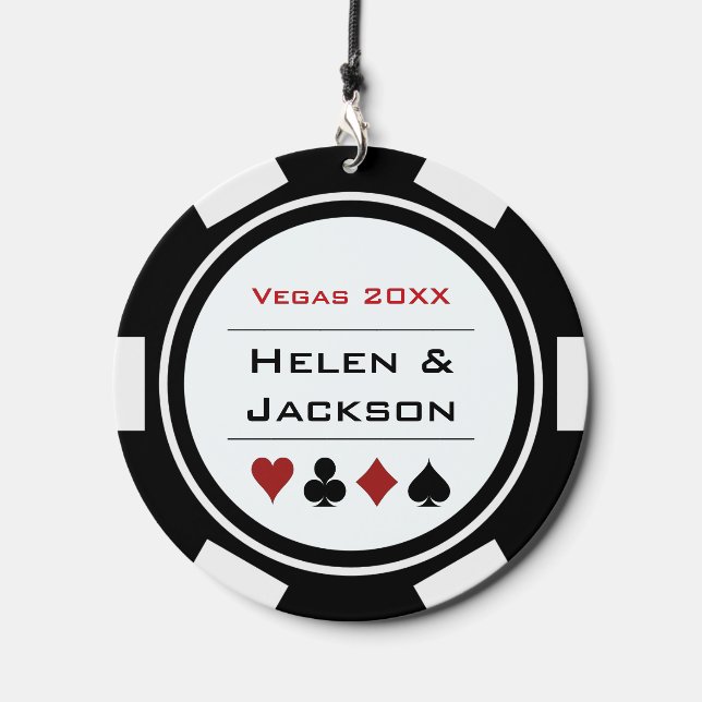 Black and White Casino Poker Chip Wedding Wind Chime (Front)