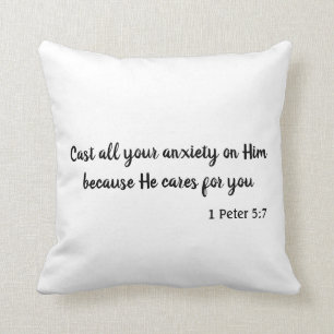 Black and White Cast your anxiety Bible Verse Throw Pillow