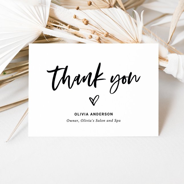 Black and White Casual Script and Heart Marketing Thank You Card (Creator Uploaded)
