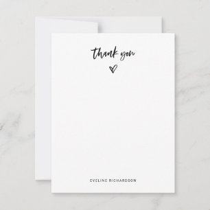 Black and White Casual Script and Heart Thank You Note Card