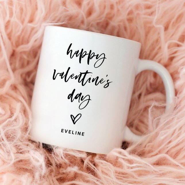 Black and White Casual Script and Heart Valentine Coffee Mug (A simple and stylish Valentine's Day mug)
