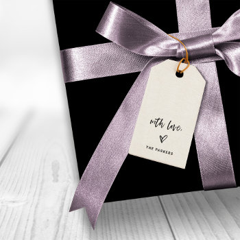 Black And White Casual Script And Heart With Love Gift Tags by christine592 at Zazzle