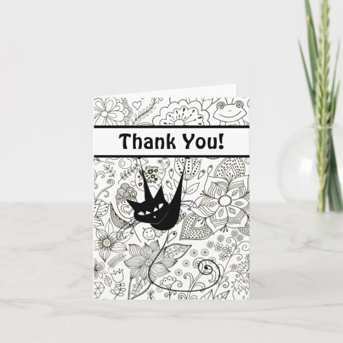 Black and White Cat and Garden Thank You Card