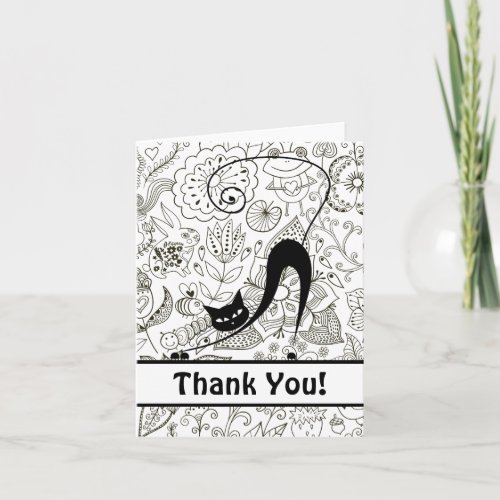 Black and White Cat and Garden Thank You Card