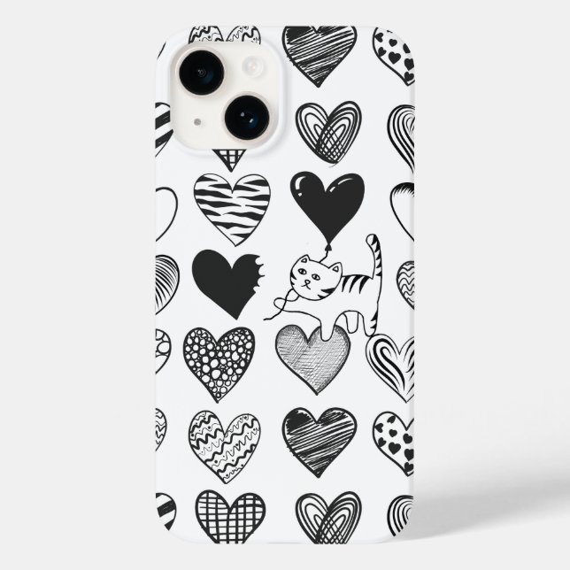 Black and White Cat and Heart Pattern Case-Mate iPhone Case (Back)