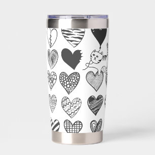 Black and White Cat and Heart Pattern Insulated Tumbler