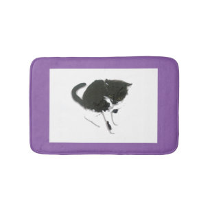 Black and White Cat Art Bathroom Mat
