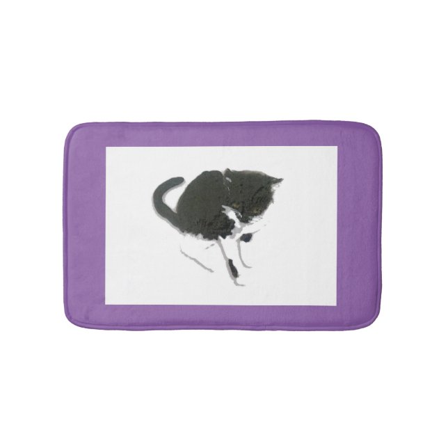 Black and White Cat Art Bathroom Mat (Front)