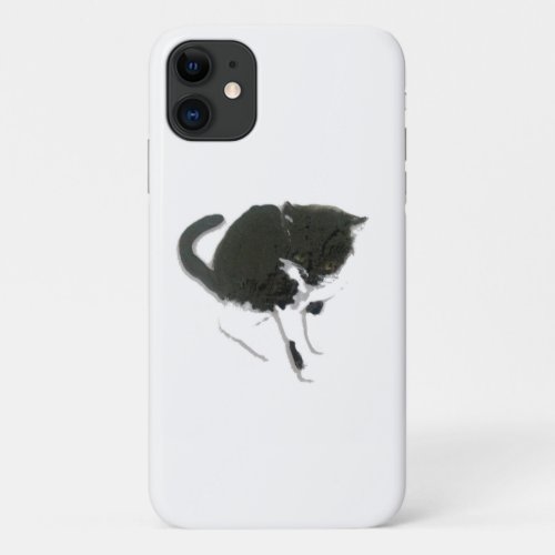 Black and White Cat Art iPhone 11 Case