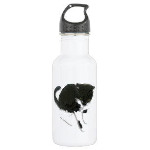 Black and White Cat Art Water Bottle