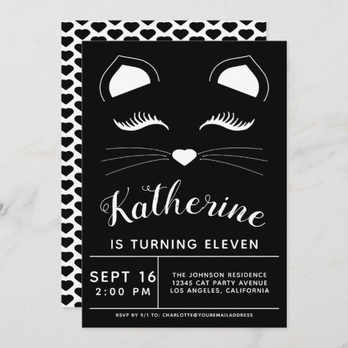 Black and White Cat Birthday Party Invitation