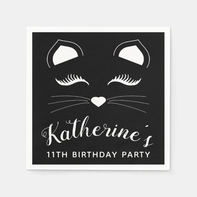Black and White Cat Birthday Party Napkins (Front)