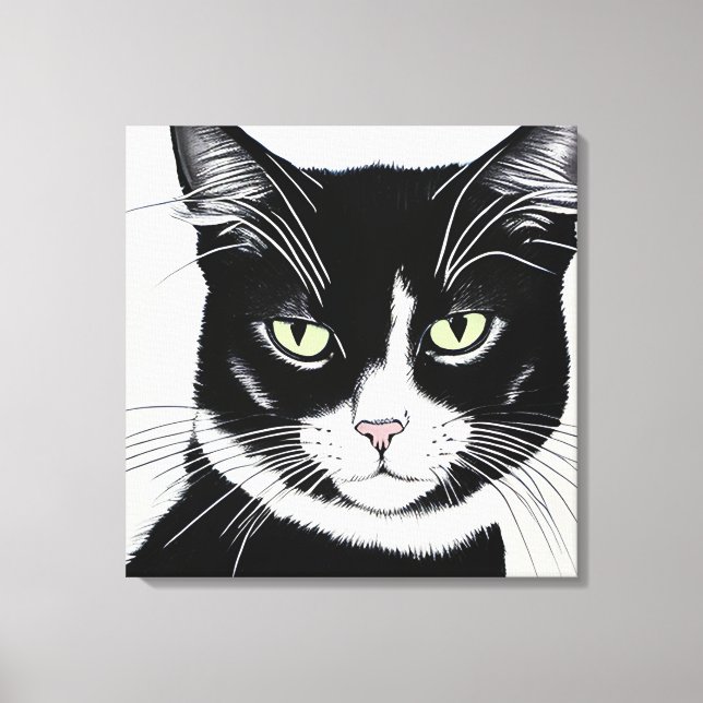 Black and White Cat Canvas Print (Front)