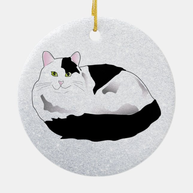 black and white cat ceramic ornament (Back)