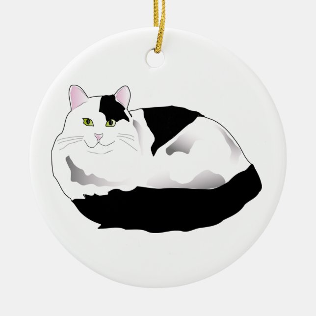 black and white cat ceramic ornament (Front)