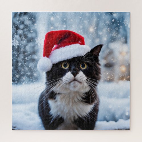 Black and white cat Christmas Jigsaw Puzzle
