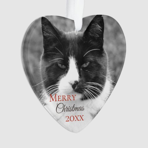 Black and White Cat Christmas Ornament | Zazzle