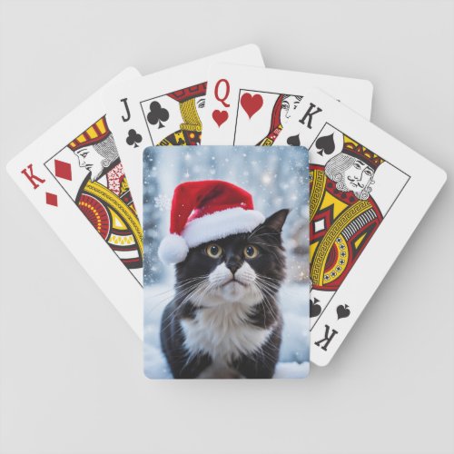 Black and white cat Christmas Poker Cards